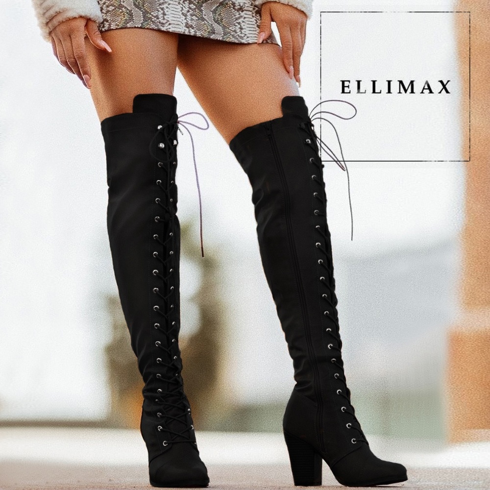 NEW🔥Lace-Up Over The Knee Combat Boot Chunky Heel